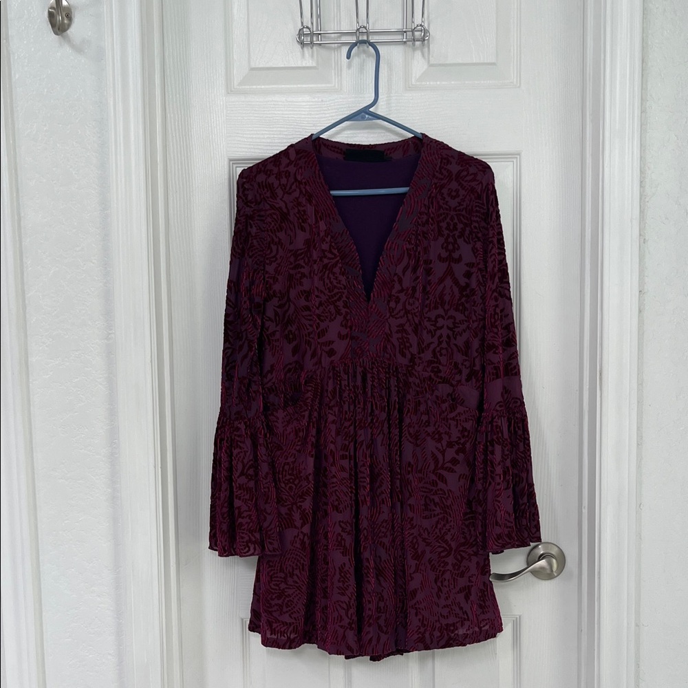 The Pyramid Collection Plum Velvet Burnout Tunic